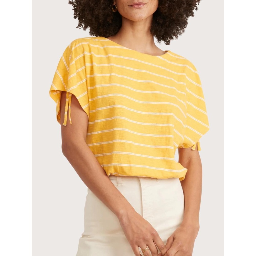 Marine Layer Womens Blaine Cinch Shortsleeve Cotton‎ T-Shirt Size Large Yellow